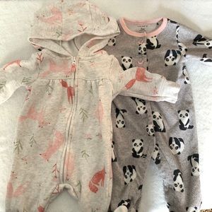 Carters Baby Girl 3 Month Pajamas Fox And Panda Print